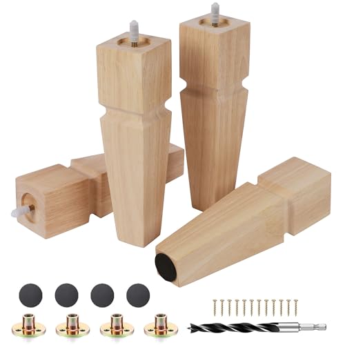 10" H*2.75" W Square Unfinished Oak Furniture Legs - Heavy Duty Mid Century Tall Wooden Legs Set of 4 for Tables, Bench, Ottomans - with Installation Hardware (Natural) - color: Plain Wood Color, size: 10"H*2.75"W