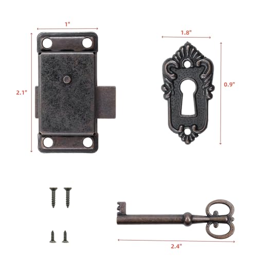 Antique Cabinet Lock, Red Bronze, 2.09x1.06 Inch, 2 Sets - color: Red Bronze B, style: Rectangular