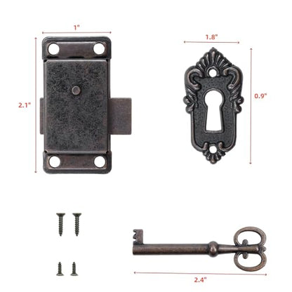 Antique Cabinet Lock, Red Bronze, 2.09x1.06 Inch, 2 Sets - color: Red Bronze B, style: Rectangular