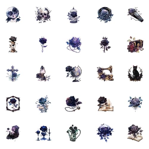 50Pcs Gothic Rose Sticker Pack,Waterproof Dark Rose Vinyl Stickers for Water Bottles Laptop Notebook Scrapbook Phone,Gothic Aesthetics Decals Girl for Teens Adults - color: 50 - Gothic Rose