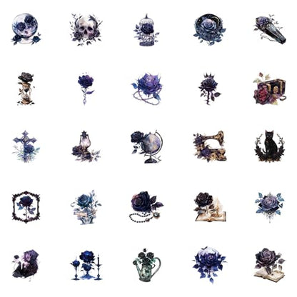 50Pcs Gothic Rose Sticker Pack,Waterproof Dark Rose Vinyl Stickers for Water Bottles Laptop Notebook Scrapbook Phone,Gothic Aesthetics Decals Girl for Teens Adults - color: 50 - Gothic Rose