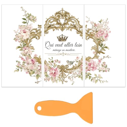 OLYCRAFT 3 Sheet Rub on Transfers 6x12 Inch Golden Brocade Furniture Transfers Self-Adhesive Waterproof Transfer Stickers Floral Rub on Decals for Wood Glass Porcelain Dressers Home Decor - style: Golden Brocade