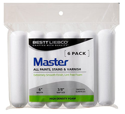 Bestt Liebco 559426600 Master White Foam Mini Roller, 6 Pack, 6 inch x 3/8 inch