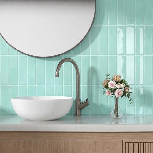 Peel and Stick Backsplash Tile for Kitchen, 10 Sheets, 11.42''x9'' - color: Mint Green