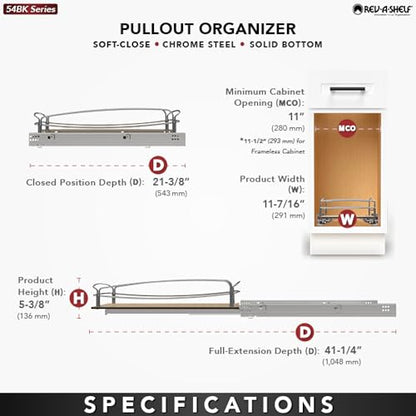 Rev-A-Shelf Pullout Organizer w/Soft-Close, Min Opening Width 11" - size: 15" Cabinet