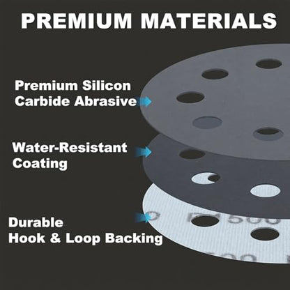 50Pcs 5 Inch Wet Dry Sanding Discs: 320-1000 Grit Assortment