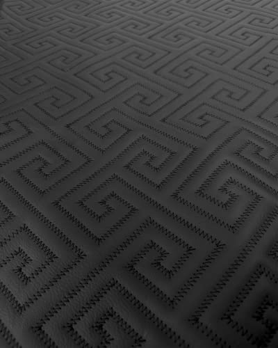 Vinyl Quilted Foam Fabric with 3/8" Foam Backing Upholstery / 52" Wide/Sold by The Yard/FABRIC EMPIRE (Black Grecca with HQ Black Thread, Greek Key) - color: Black, size: Greek Key