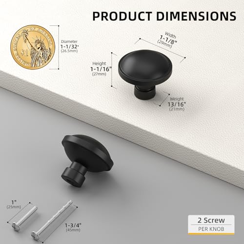 Goldenwarm Black Cabinet Knobs, Round Drawer Handles 1-1/4 Inch 10 Pack | Rustproof Single Hole Cabinet Hardware, Solid Zinc Alloy, Screws Included for Cupboard Closet Furniture Upgrade - color: Matte Black, size: Knob(1-1/4 In)
