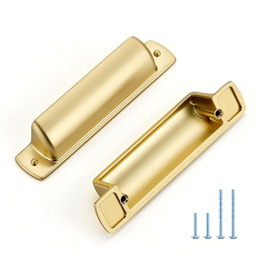 JOY DECOR Brushed Gold Cabinet Pulls Cabinet Handles, 3 Inch, 10 Pack - color: Brushed Brass, size: 3 inch Hole Center