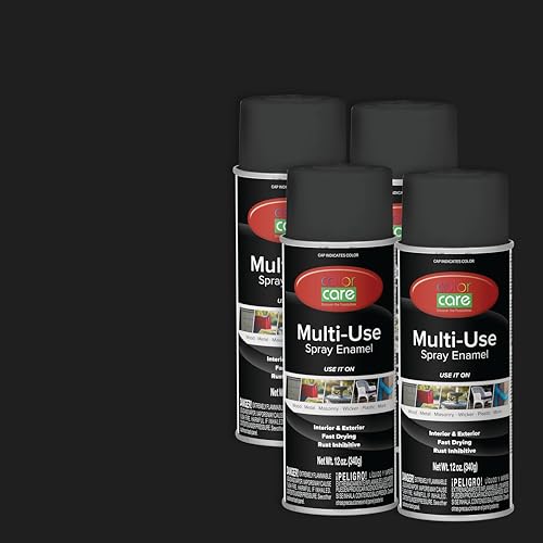 Spray Paint, 12 oz, 4-Pack (Flat Black) – All-Purpose, Indoor & Outdoor, Rust Resistant, for Wood, Metal, Plastic & Masonry - color: Flat Black