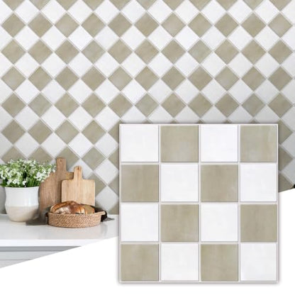 Commomy Matte 3D Peel and Stick Tile,10 Pcs 11.8"x11.8" Beige & White - color: Beige and White