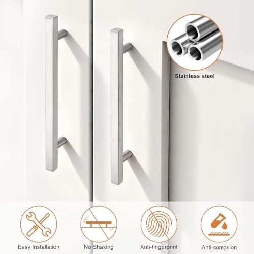 Probrico Brushed Nickel Cabinet Pulls & Handles 6.3" CC Square 5 Pack - color: Brushed Nickel, size: Hole Center: 160mm(6.3inch)