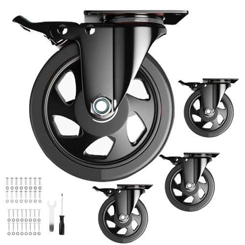 5 Inch Swivel Caster Wheels 2600LBS, Casters Set of 4 Heavy Duty with Brake - color: Black, size: 5 Inch