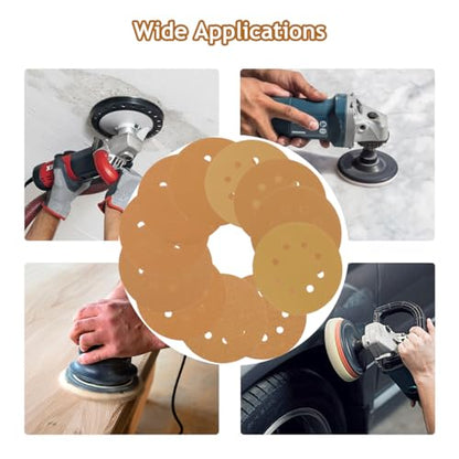 50 PCS 120 Grit 5 Inch 8 Hole Hook and Loop Sanding Discs