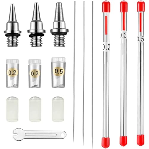 HUBEST Airbrush Nozzle Needle Set for Iwata Master, 0.2/0.3/0.5mm - size: KIT 2