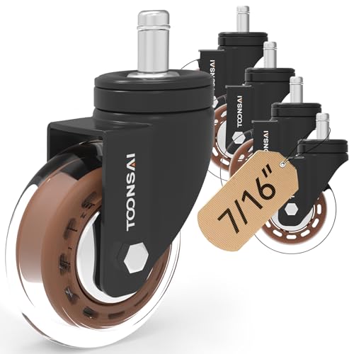 Upgraded,3 Inch Office Desk Chair Caster Wheels Replacement, Stem 7/16-7/8 - color: black & brown- 3 inch plus
