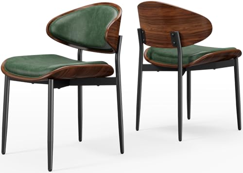 REONEY Dining Chairs Set of 4, Mid-Century Modern Kitchen Chairs, Green - color: Green Pu