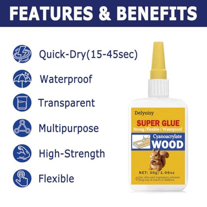 30g Wood Glue for Woodworking –Fast Drying Strong Adhesive for Wood Repair