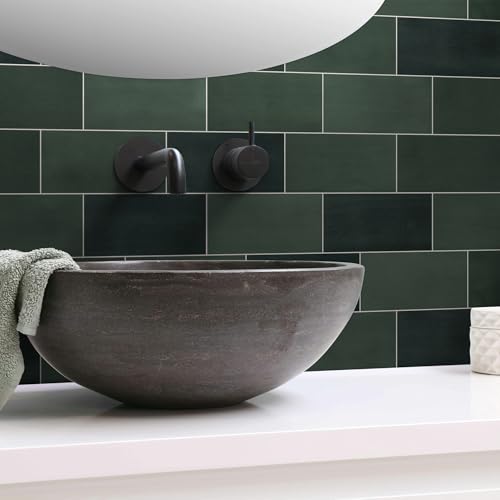 100-Sheet Subway Peel and Stick Backsplash Tile, 6" x 3" Green Mixed Stone Composite Handmade Looks Self Adhesive Waterproof Wall Tile, Stick on Tiles for Kitchen Bathroom - color: Green Mixed, size: Subway