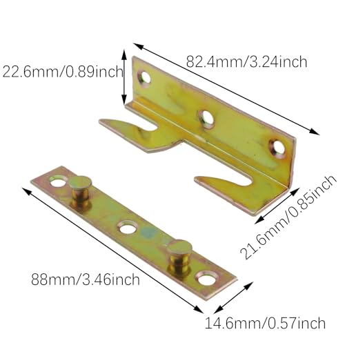 4PCS Non Tongue and Groove Bedrail Accessory Bedrail Bracket Colour Zinc Connecting Bed Hook Suitable for Wooden Bedframe Headboard Footboard and Bunk Bed Ladder