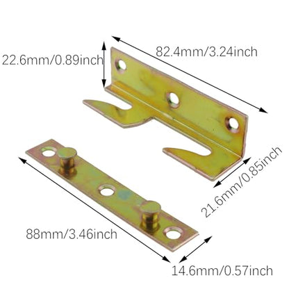 4PCS Non Tongue and Groove Bedrail Accessory Bedrail Bracket Colour Zinc Connecting Bed Hook Suitable for Wooden Bedframe Headboard Footboard and Bunk Bed Ladder