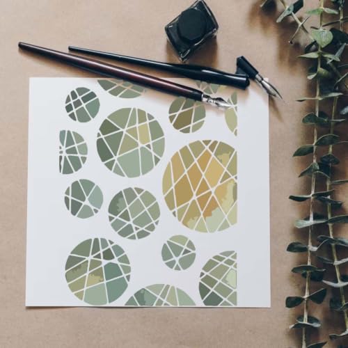 FINGERINSPIRE 12Pcs Geometric Painting Stencils 9.84x7.87inch with Paintbrush Reusable Texture Art Stencils Geometric Plastic Hollow Out Templates for Wood Furniture Canvas Scrapbook