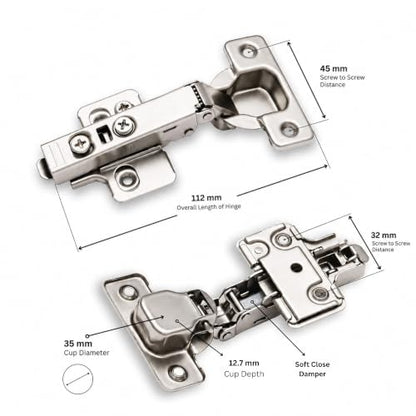 2-Pack Full Overlay Frameless Soft-Close European Hinges - size: 2 Pieces