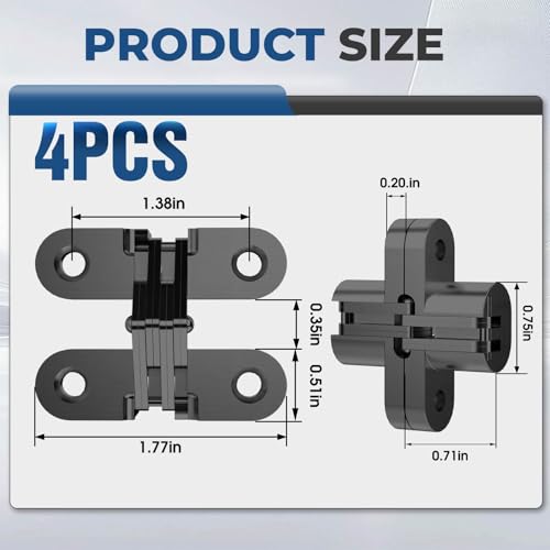 Hidden Door Hinge, Black, 0.51 * 1.77Inch, 4Pack - color: Black, size: 0.51*1.77Inch(4Pcs)