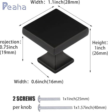 Peaha 15 Pack Black Cabinet Knobs, Square Zinc Alloy Drawer Knobs - color: Black