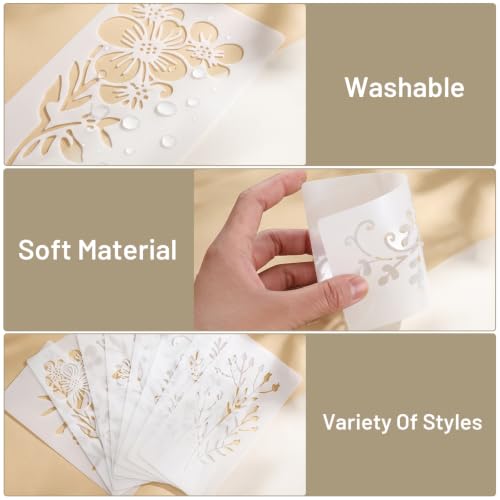 18 PCS Flower Stencils for Crafts Reusable mit 10 Paint Brushes