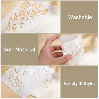 18 PCS Flower Stencils for Crafts Reusable mit 10 Paint Brushes