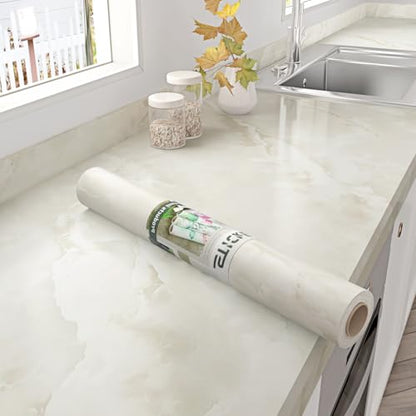 Beige Marble Contact Paper Matte Cream Counter Top Peel and Stick - color: Beige, size: 17.7" x 315"