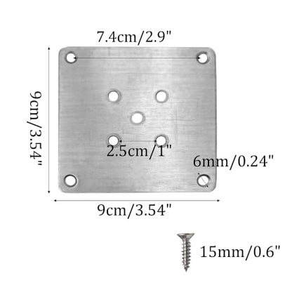 6PCS 9x9cm(3.54"x3.54") Furniture Leg Mounting Plates, Metal Flat T-Plate Connector Bracket with Screws for Sofa Chair Cabinet Table Leg Repair Replacement DIY - size: 3.54"x3.54"