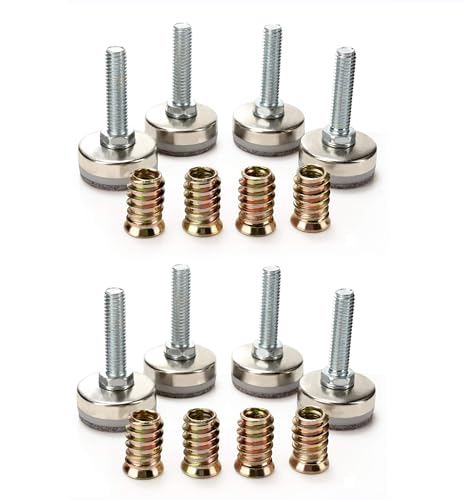 Leveling Feet 8PK with 3/8"-16 Thread Inserts and Felt Pads - size: D35mm Silver