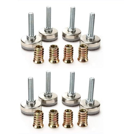 Leveling Feet 8PK with 3/8"-16 Thread Inserts and Felt Pads - size: D35mm Silver