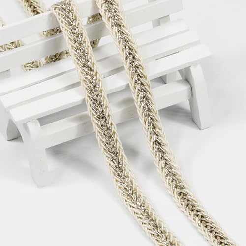 10Yards 12mm/0.47inch Wide Fabric Decorative Lace Webbing for All Kinds of Sewn Garments, Curtains, Sewing and DIY Crafts Lamps Furniture Decoration Gimp Braid Trim (Beige & Light Gold) - color: Beige & Light Gold-12mm, size: 12mm