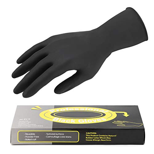 Segbeauty Hair Dye Gloves, 20 Counts Black Reusable Hair Color Gloves Professional Washable Rubber Glove Hair Coloring Accessories for Home Cleaning Hair Dye Salon Highlighting - Medium - color: Black-m