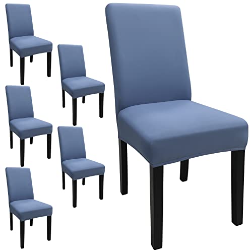 Dining Room Chair Covers Set of 6, Stretch Solid Color Parsons Chair Slipcovers Spandex Removable Washable Kitchen Chair Protector Cover for Dining Room, Hotel, Ceremony(Grey Blue) - color: Grey Blue, size: Pack of 6