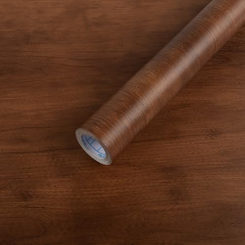 TANONE Walnut Wood Contact Paper Thickened Wood Peel and Stick Wallpaper, Easy to Install Self-Adhesive Decorative Vinyl Film Wall Paper, Waterproof & Durable for Furniture Covering 17.7'' X 394'' - color: Red Brown, size: 15.7" x 393"