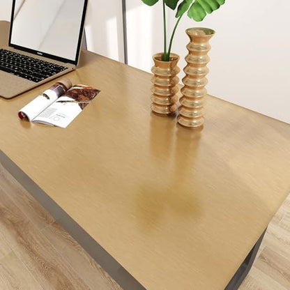 Metallic Grasscloth Peel and Stick Wallpaper Dark Gold Satin Contact Paper - color: wire drawing Dark Gold, size: 15.7" x 118"