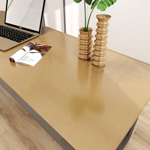 Metallic Grasscloth Peel and Stick Wallpaper Dark Gold Satin Contact Paper - color: wire drawing Dark Gold, size: 15.7" x 196"