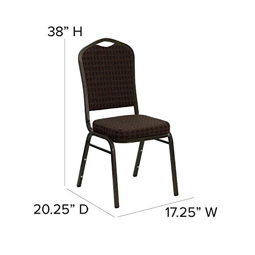 EMMA + OLIVER Brown Crown Back Stacking Banquet Chair - color: Brown Patterned Fabric/Gold Vein Frame