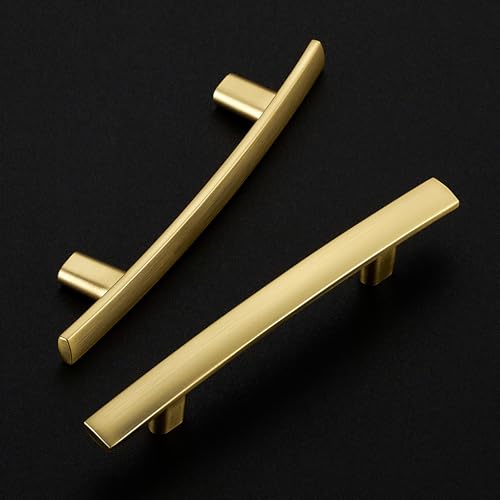 30 Pack Brushed Brass Cabinet Handles, 3" Hole Center Curved Pulls - color: Brushed Brass, size: 3" Hole Center