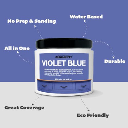 CHALK IT! All-in-One Multi-Surface Chalk Paint for Furniture & Cabinets - No Sanding, No Primer, Built-In Top Coat Water-Based, Low-Odor, Fast-Drying, Matte Finish (Violet Blue) - color: Violet Blue