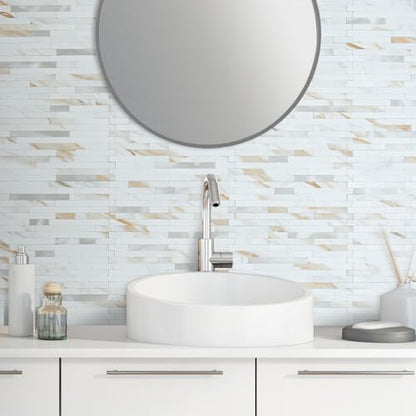AULIGET 20 Sheets Calacatta Gold Peel and Stick Backsplash, PVC Mixed Metal Silver Wall Tile Stick on Backsplash for Kitchen and Bathroom - color: Calacatta Gold + Metal Silver, size: 20 Sheets, 6"x12"x0.12"