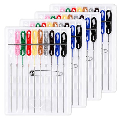 4 Boxes Travel Sewing Kit Mini, Pre Threaded Needles for Hand Sewing