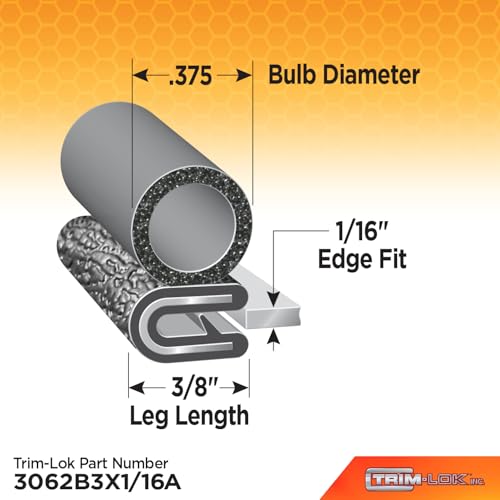 TRIM-LOK Trim Seal, Edge Trim with Side Bulb, Fits 0.375-Inch Bulb, 1/16-Inch Edge, 3/8-Inch Leg, 100-Foot Length, Black Pebble Finish, Flexible PVC Plastic Trim with EPDM Rubber Weather Stripping - style: 0.375" Bulb, 1/16" Edge, 3/8" Leg, 100 Feet