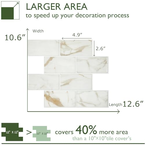 STICKGOO 10-Sheet Subway Tile Peel and Stick Backsplash, Self Adhesive Vinyl Wall Tiles, Stick on Backsplash for Kitchen and Bathroom(Thicker Design) - color: Calacatta Marble