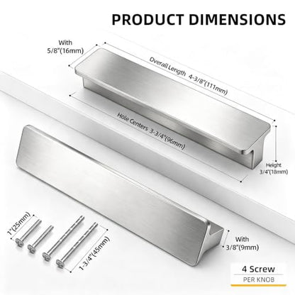 Goldenwarm 10 Pack 3-3/4" Brushed Nickel Cabinet Pulls Drawer Handles - color: Brushed Nickel, size: 3-3/4in Hole Centers