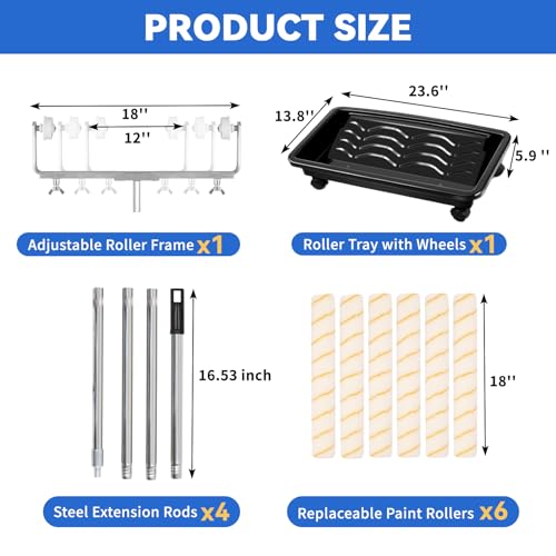 12 Pcs 18 Inch Paint Roller Kit, Large Paint Roller with Tray